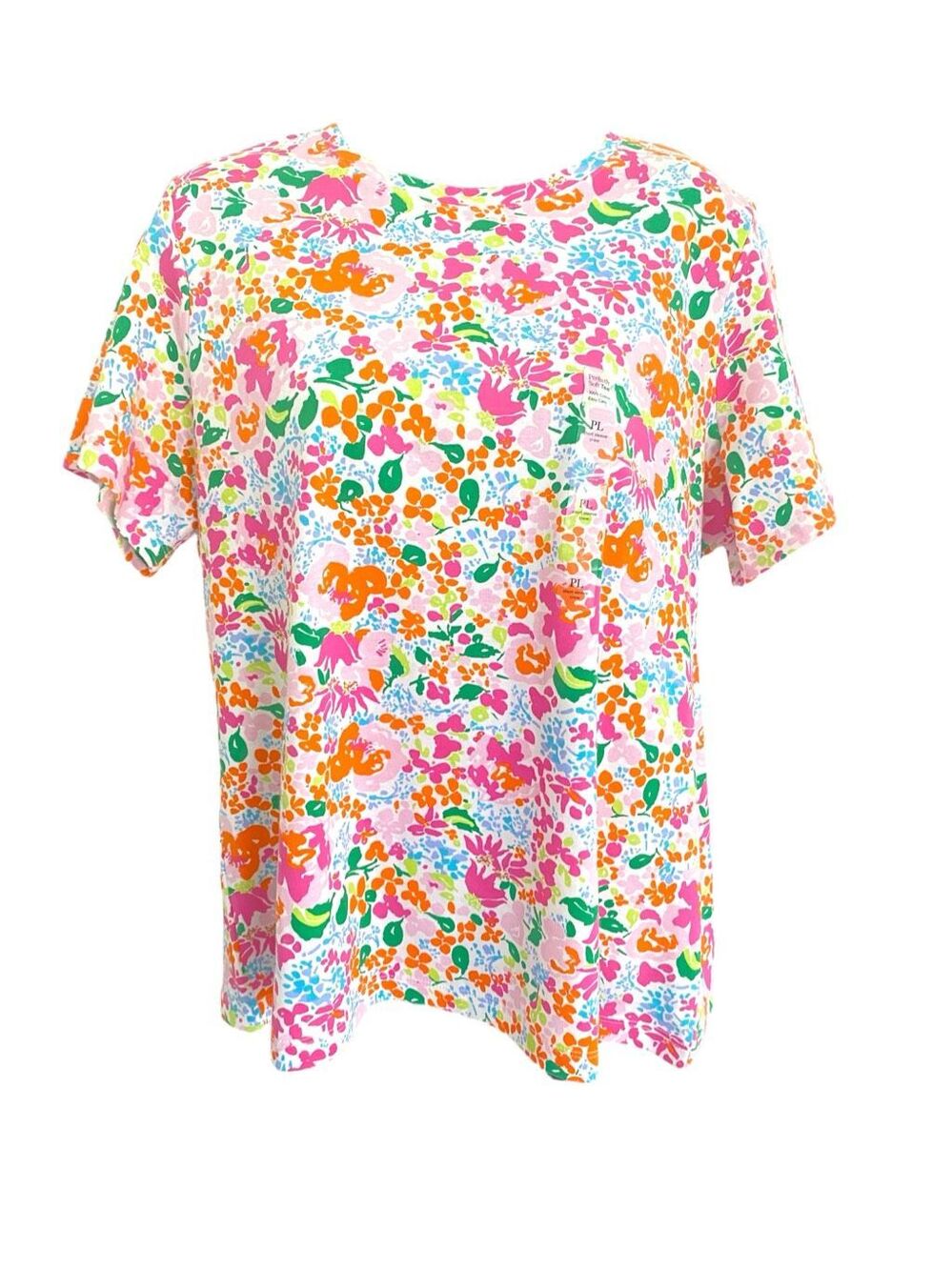 Kim Rogers Multicolor Floral Short Sleeve 100% Cotton Top Sz Lp